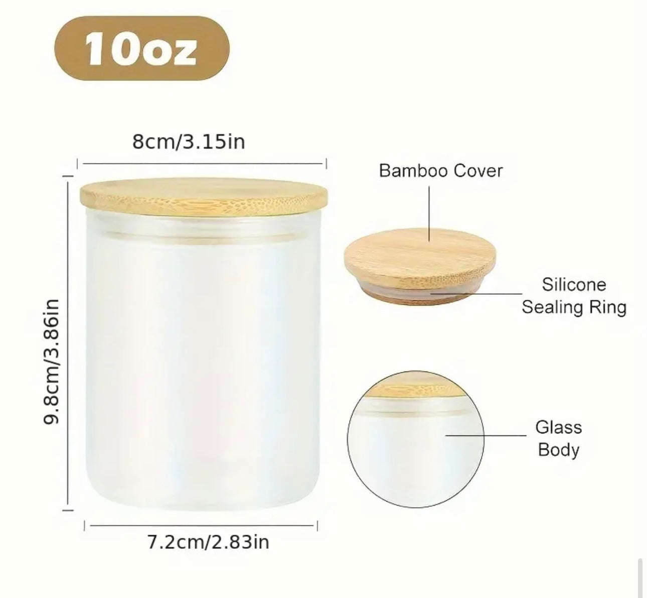 10 oz Frosted Glow in the Dark Sublimation jar w/ bamboo lid