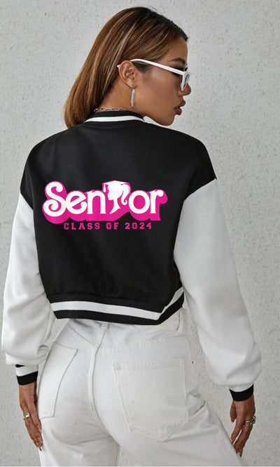 Barbie Themed , Class of 2024 Customized Varsity Jacket , senior varsity crop bomber