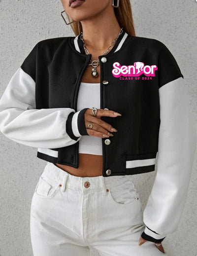 Barbie Themed , Class of 2024 Customized Varsity Jacket , senior varsity crop bomber