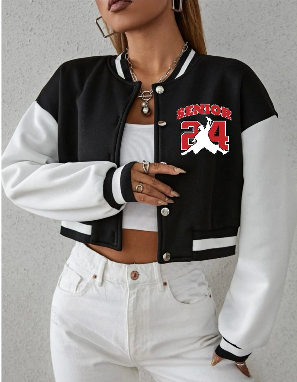 Class of 2024 Customized Varsity Jacket , senior varsity crop bomber