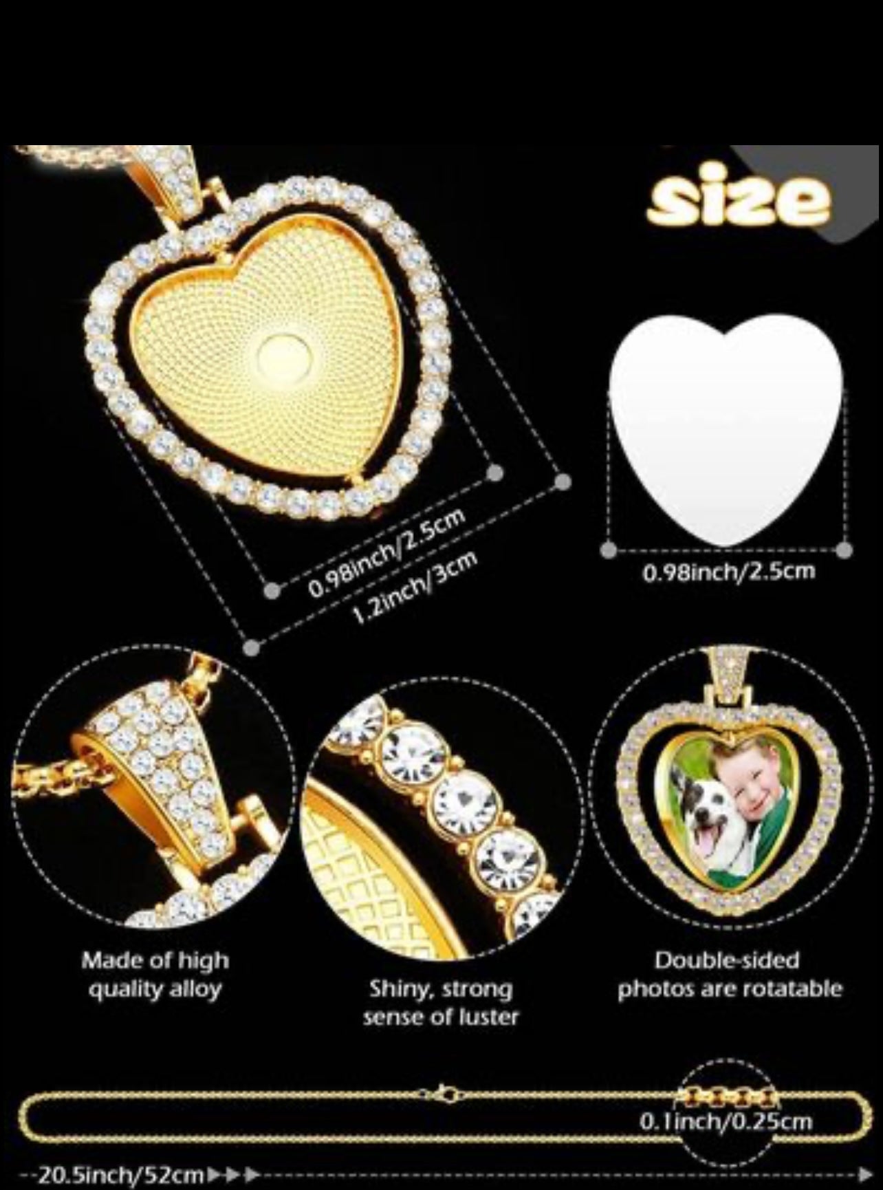 Heart Shaped Double sided / rotatable photo charm